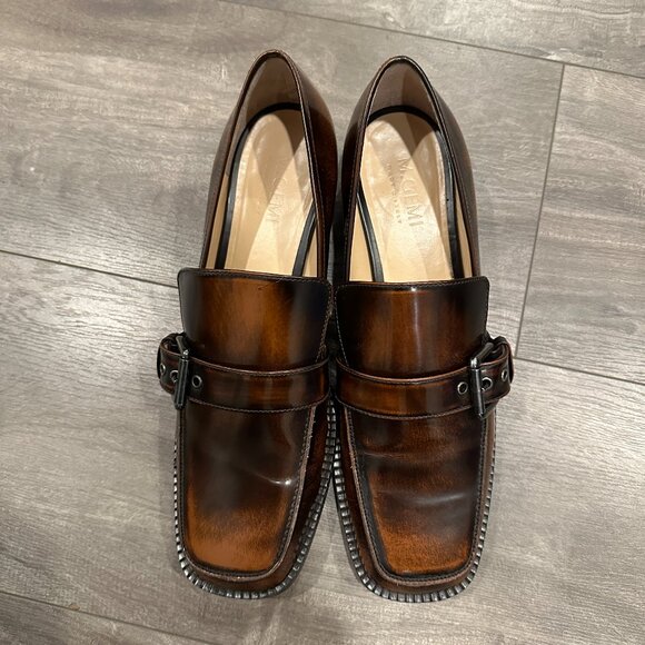 M.Gemi Scuola Loafer Brown Patina Leather Buckle Square Toe Low Heel Women's 41 - Picture 14 of 16